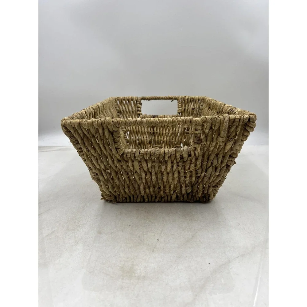 Natural Woven Seagrass Storage Basket Rectangle with Handles Boho Decor 14x10